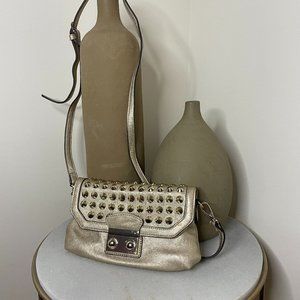 SONDRA ROBERTS Squared Vegan Leather Metallic Crossbody Bag wth Studs